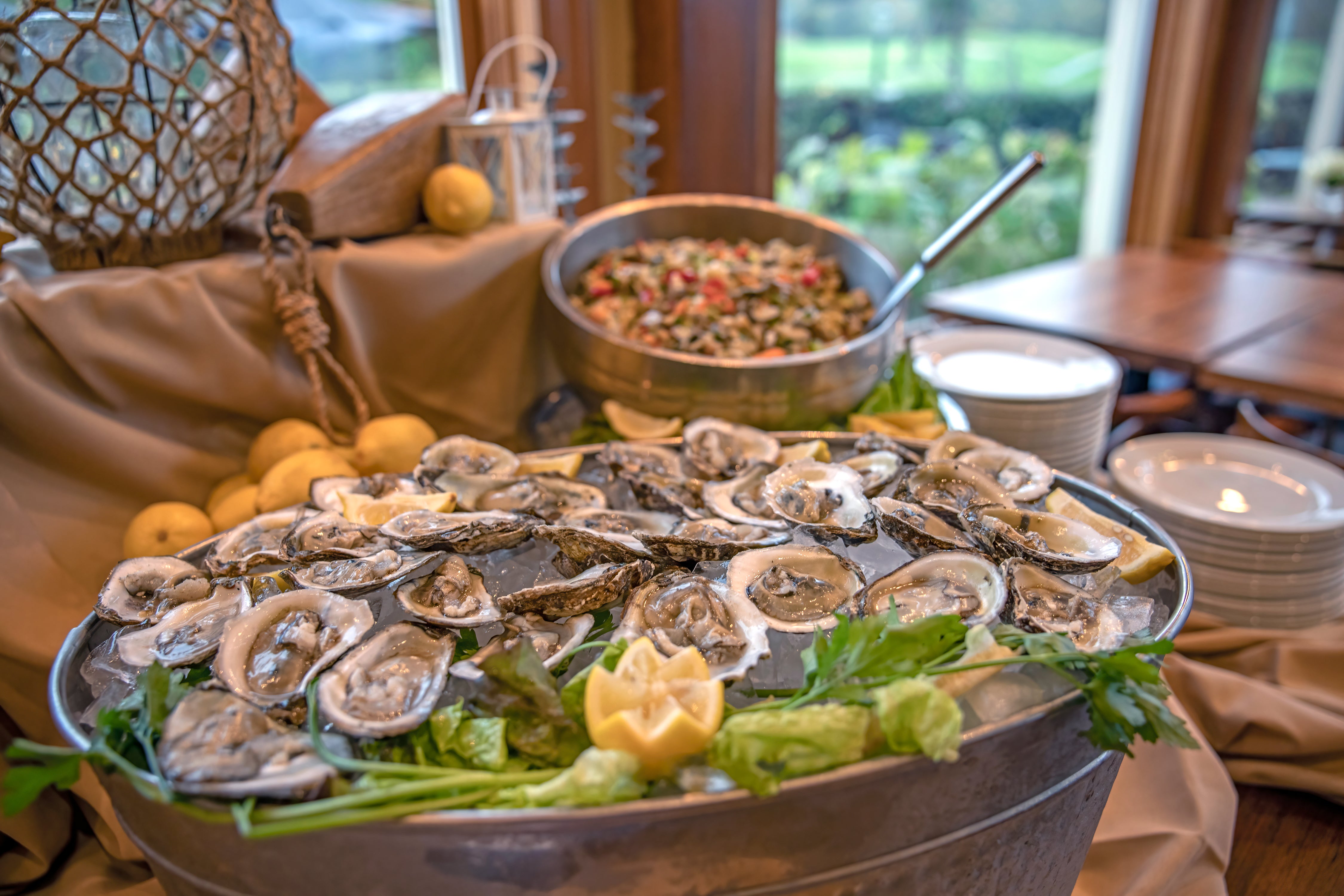 Bucket of oysters on ice