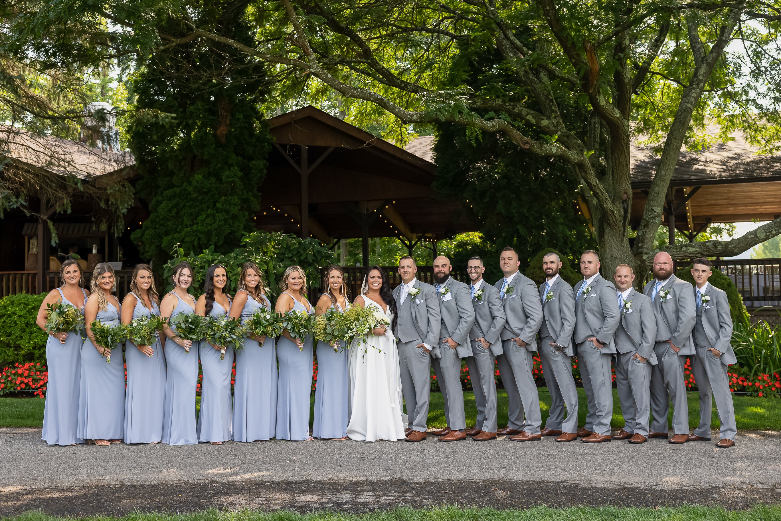 Wedding party in front of Sweetgrass Pavillion