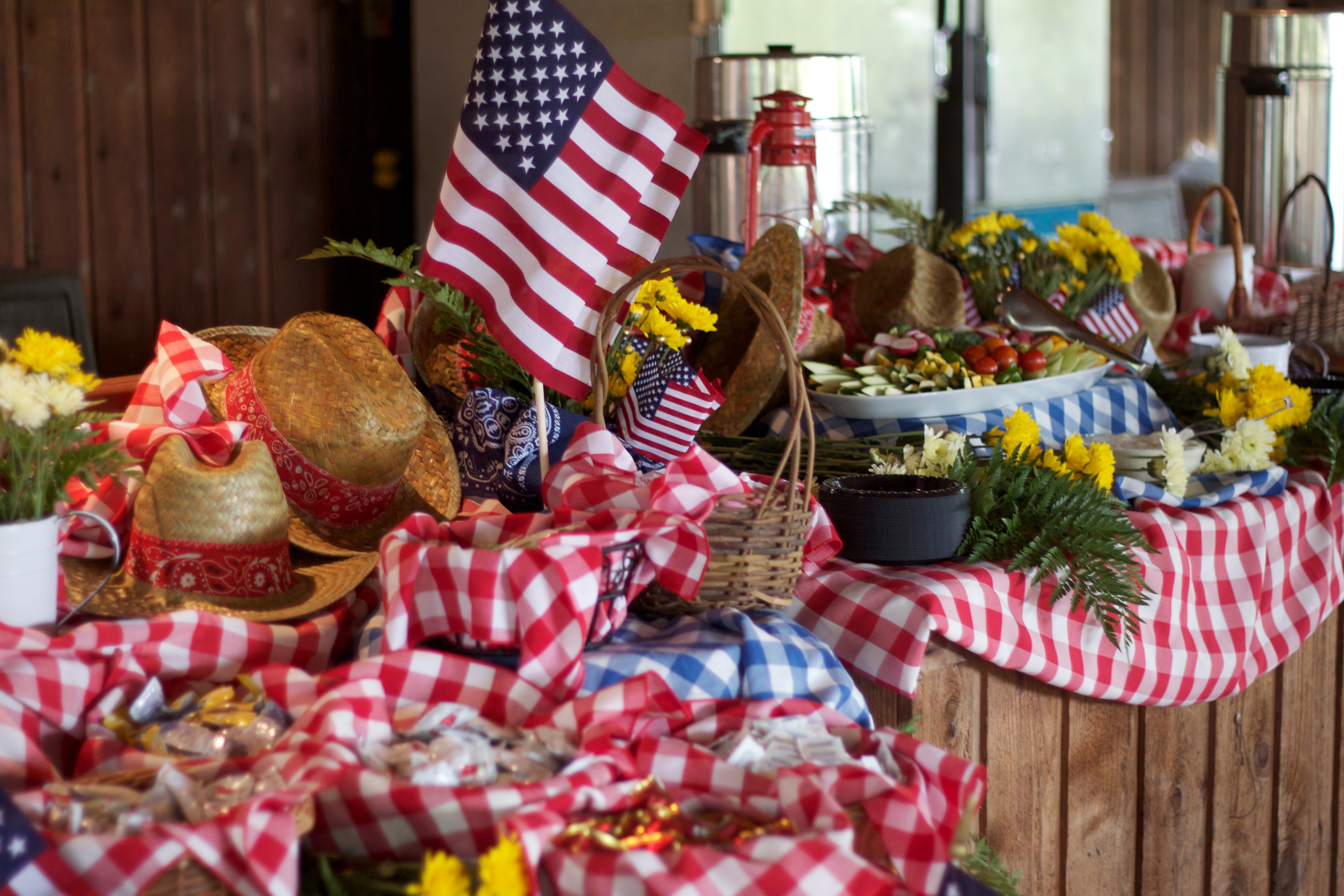 Patriotic food buffet at holiday BBQ