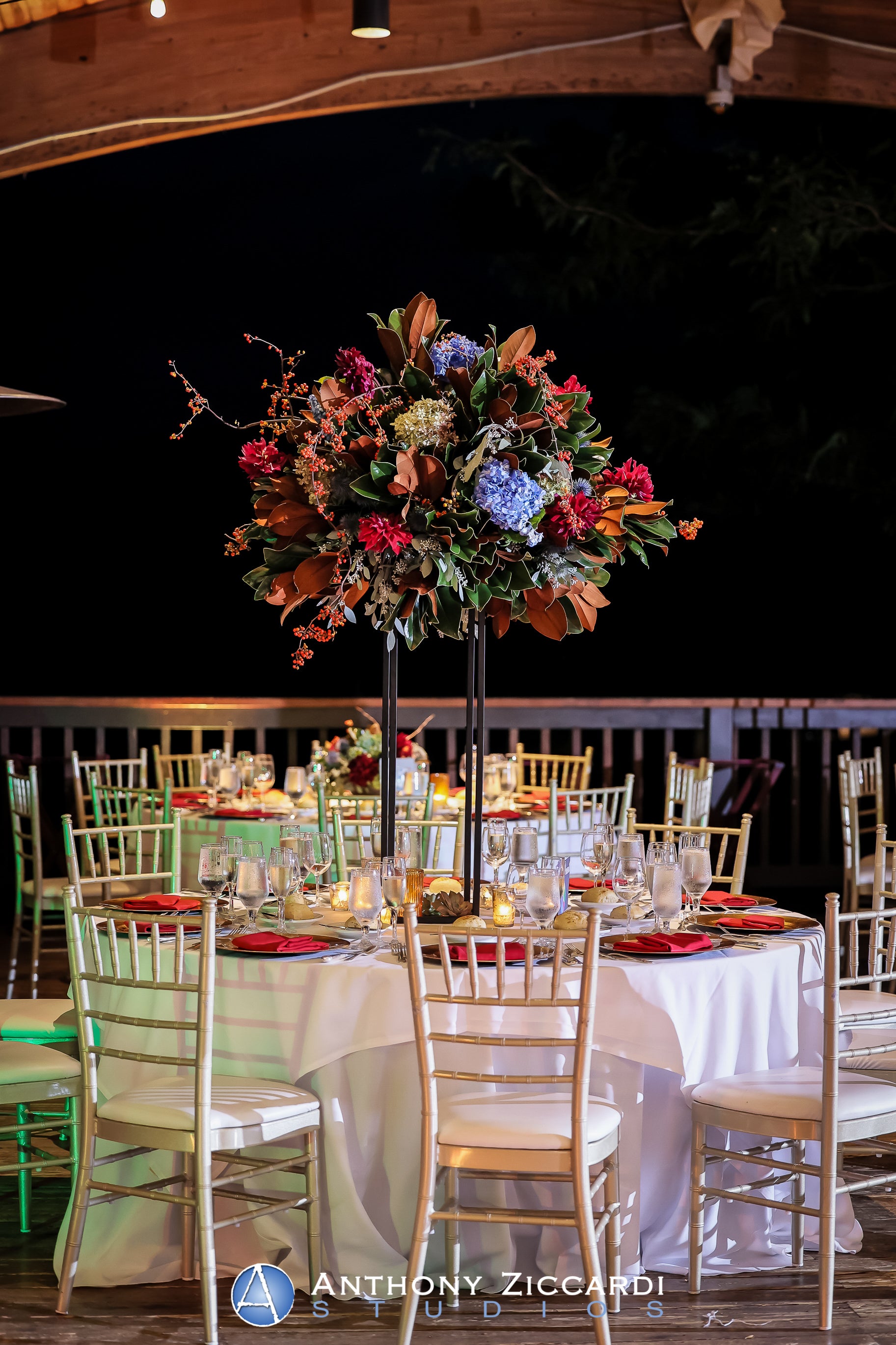 Large colorful flower centerpiece at Sweetgrass Pavilion