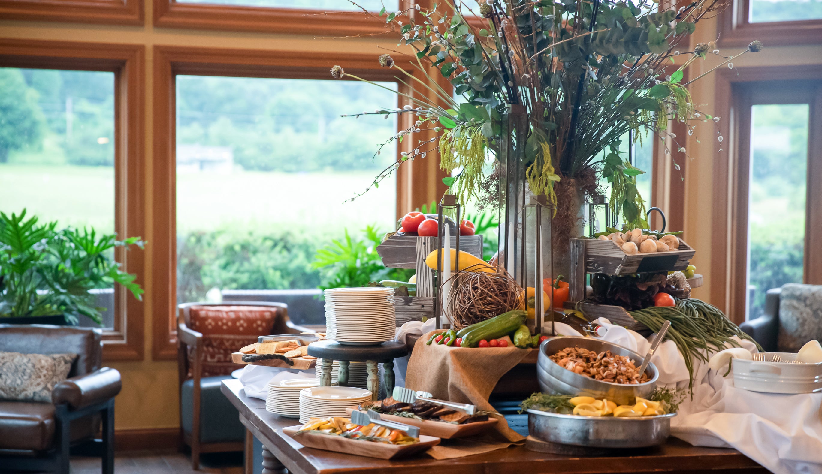 Banquet buffet food setup at Black Bear Golf Club