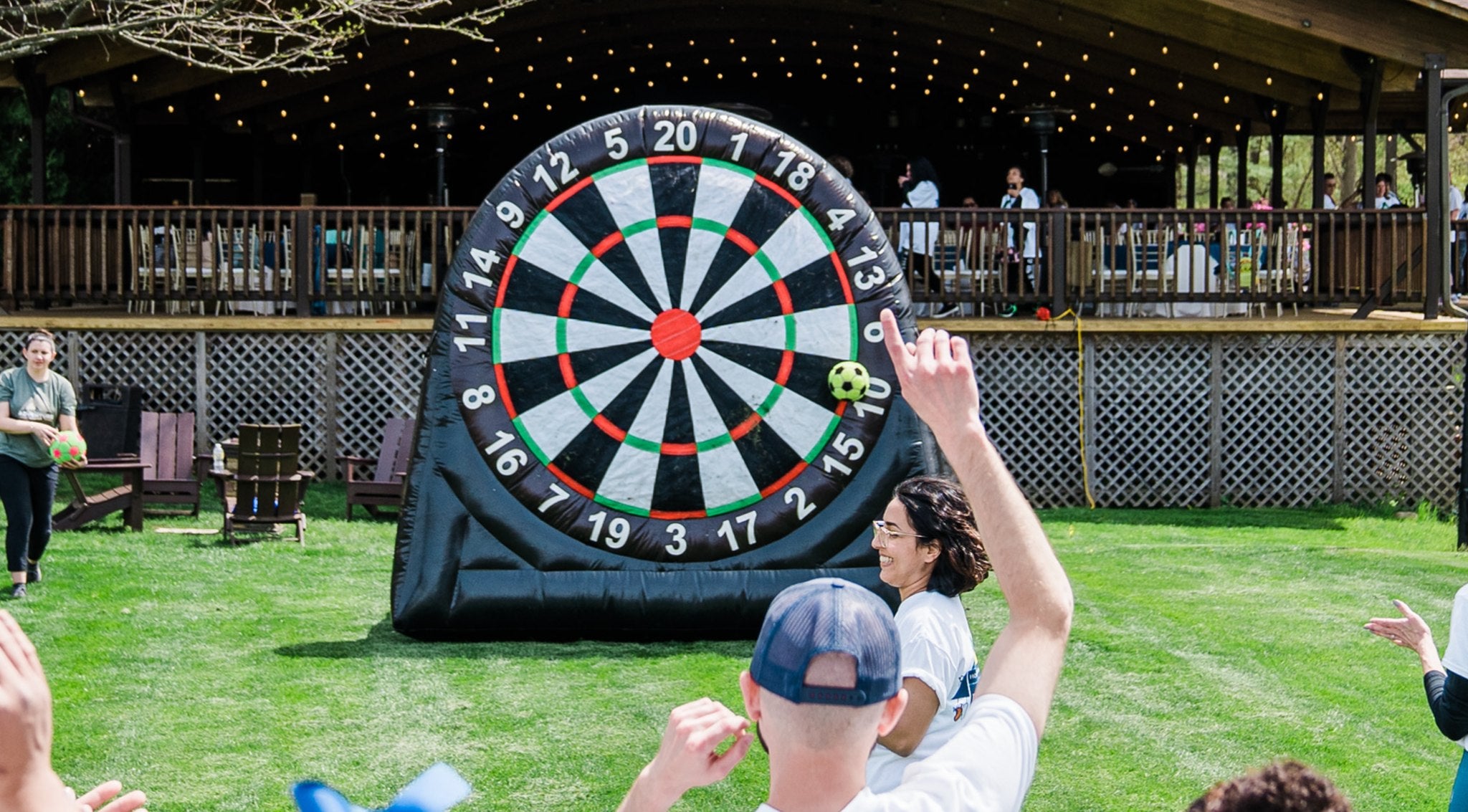Large inflatable dart board at Memorial Day BBQ
