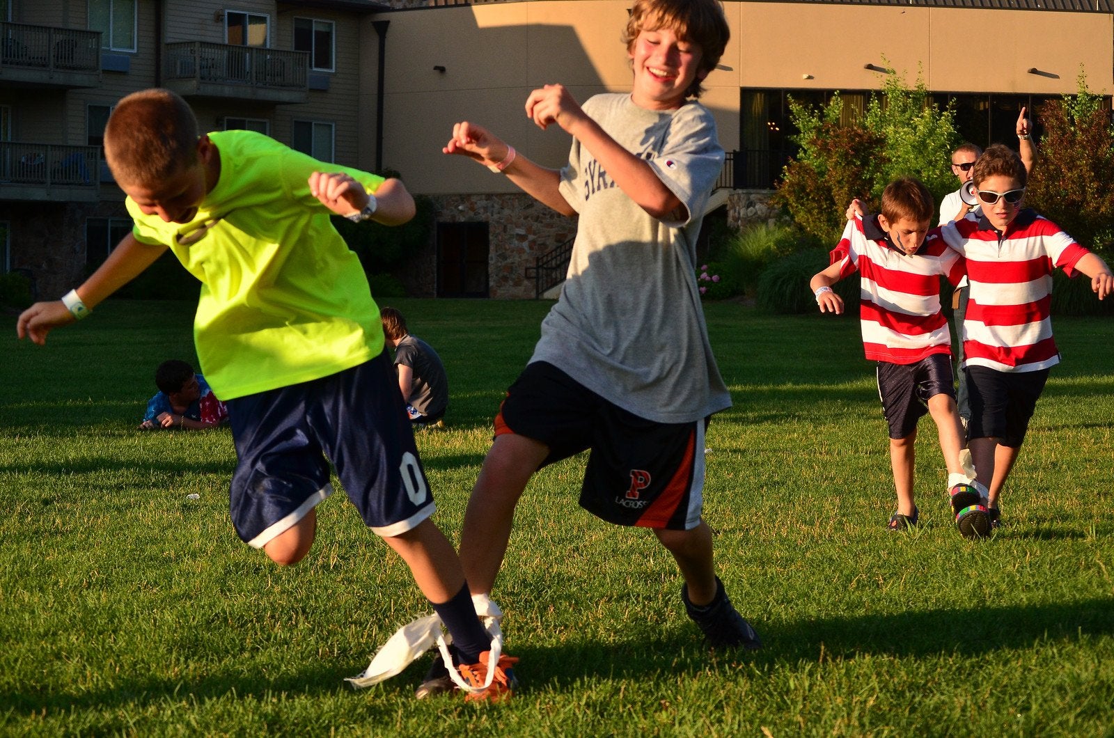 Two boys doing the three legged race at the Memorial Day BBQ at Crystal Springs Resort in NJ