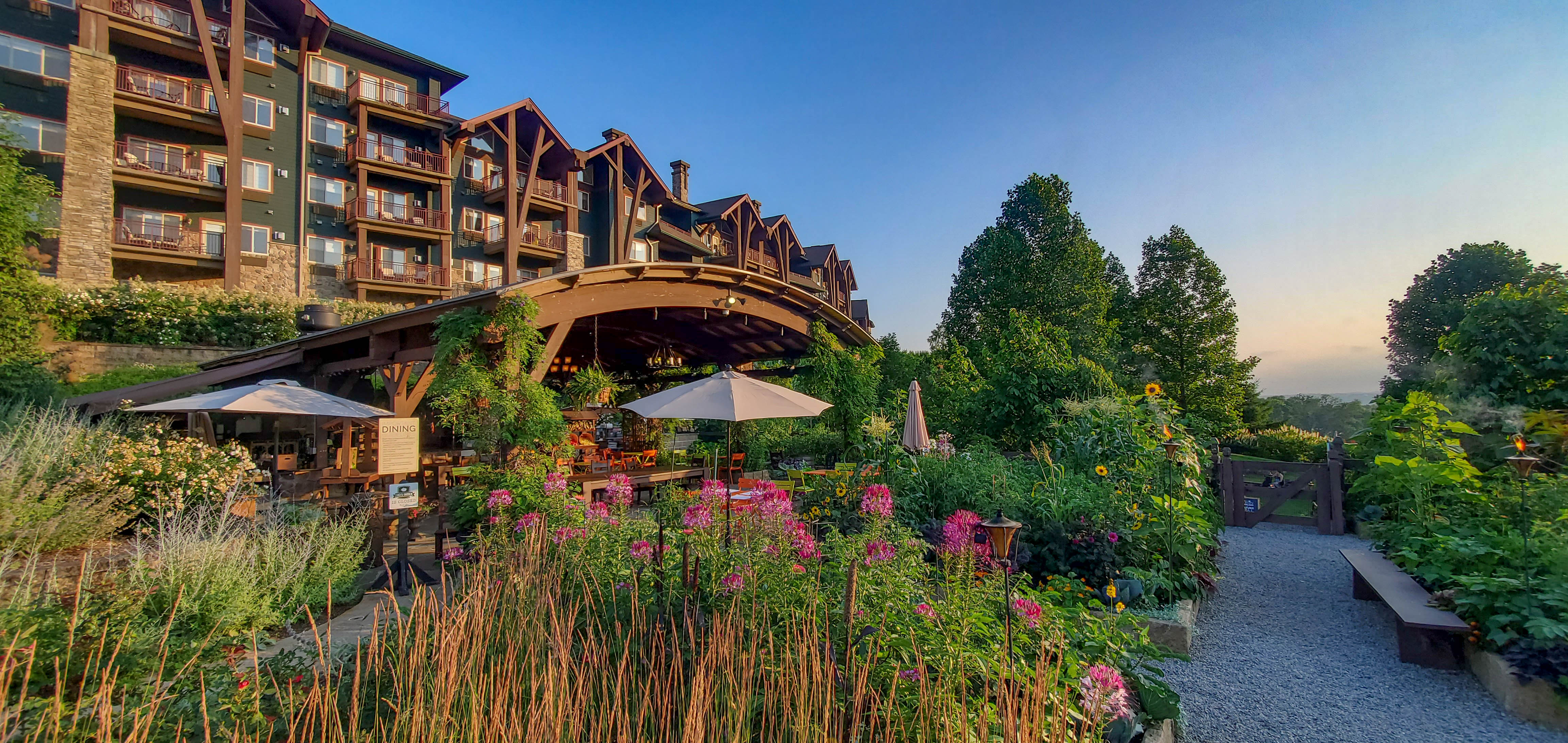 View of Grand Cascades Lodge from Chef's Garden