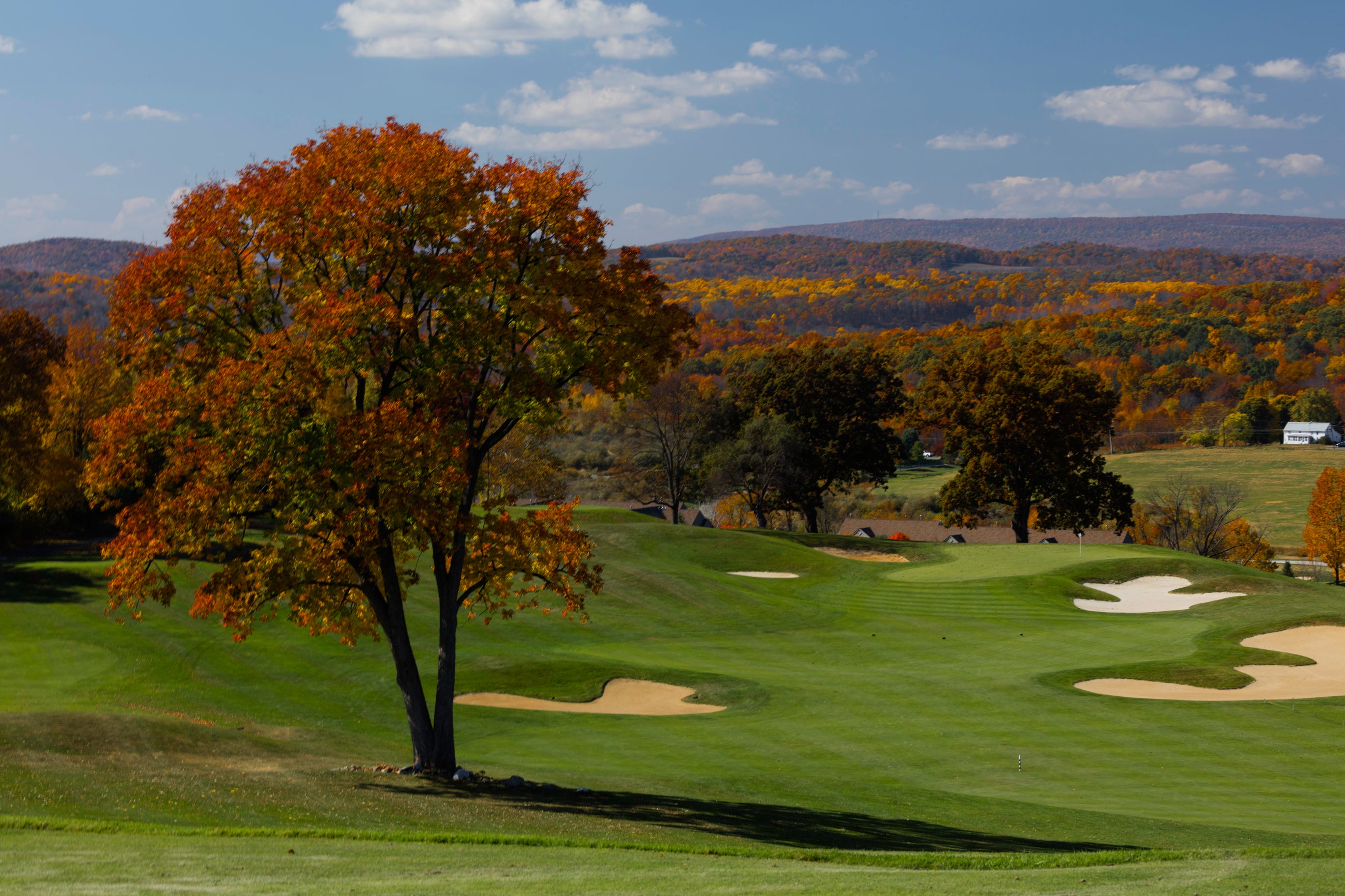 A golf course view during fall at Crystal Springs Resort