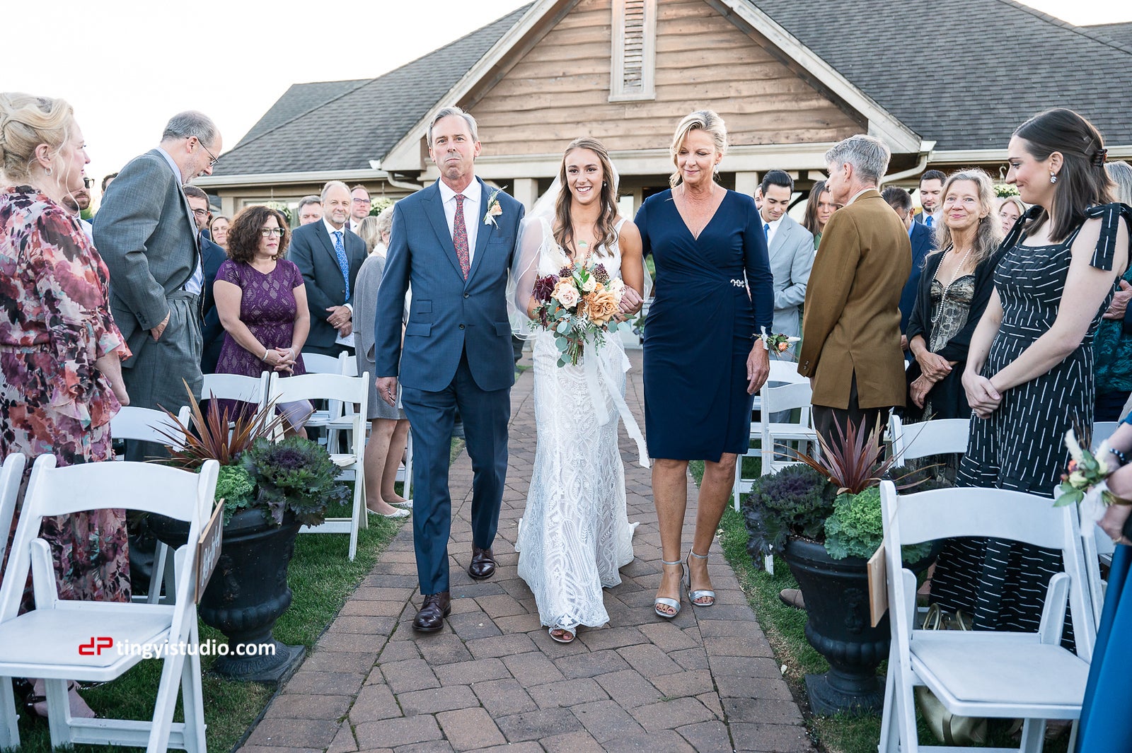 Beautiful bride walking down the aisle