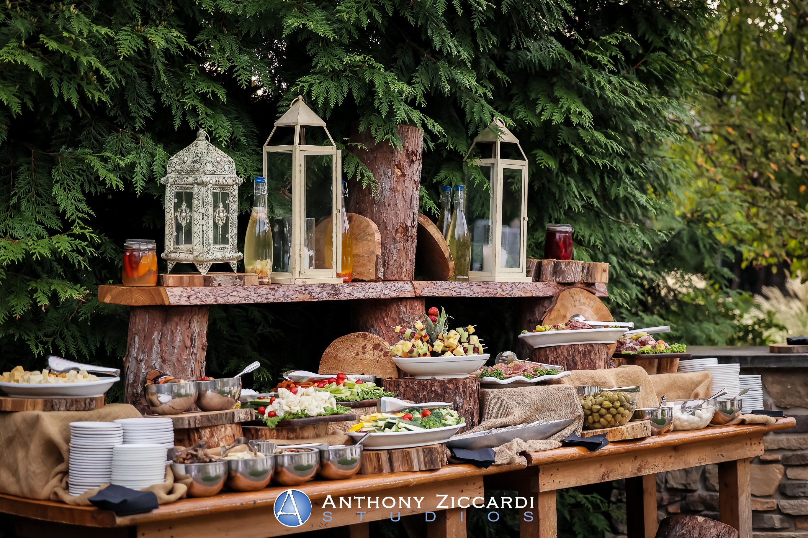 Buffet table at wedding cocktail hour