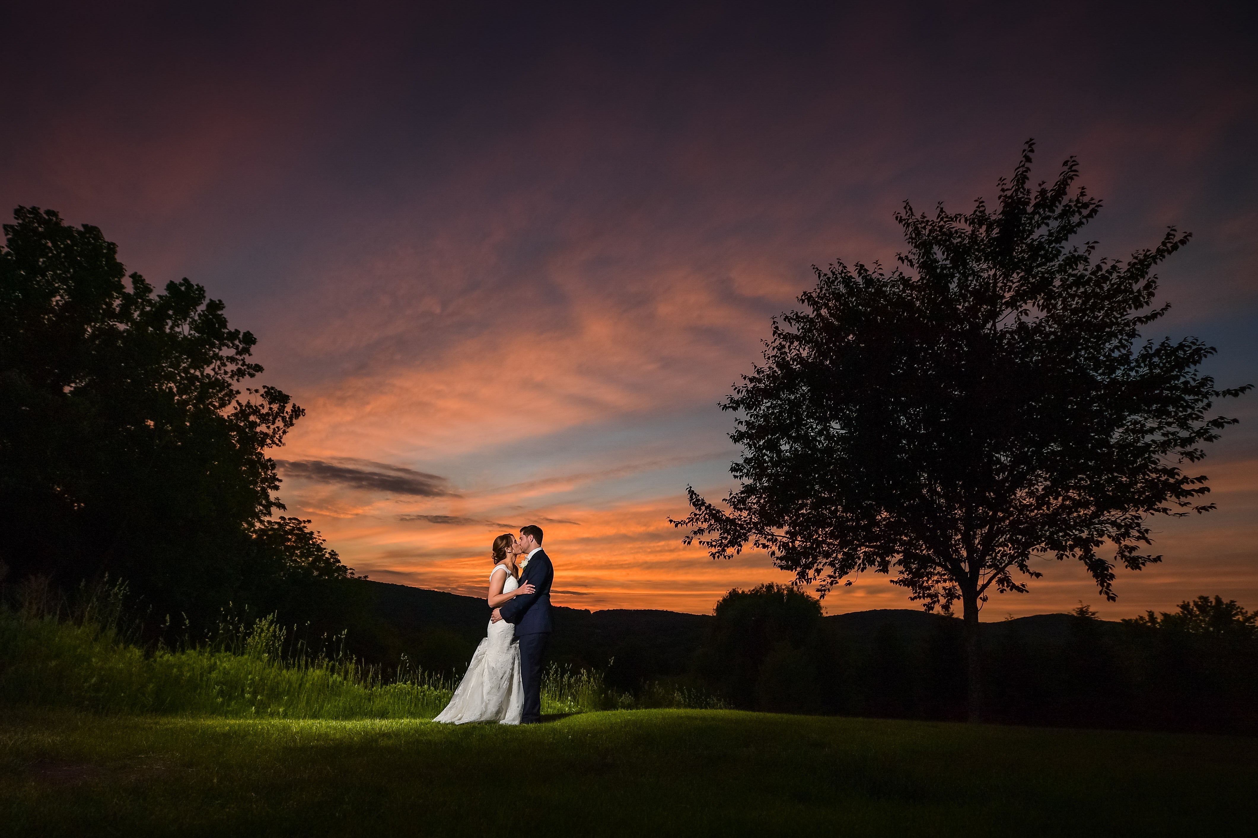 Beautiful sunset with Bride and Groom together