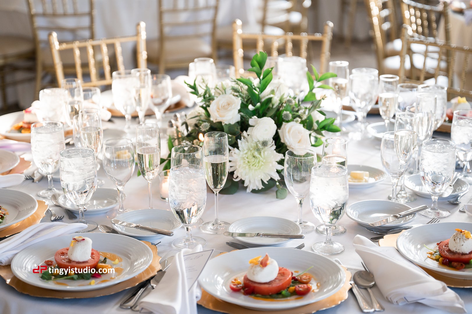 Tomato and mozzarella starters on beautiful decorated table