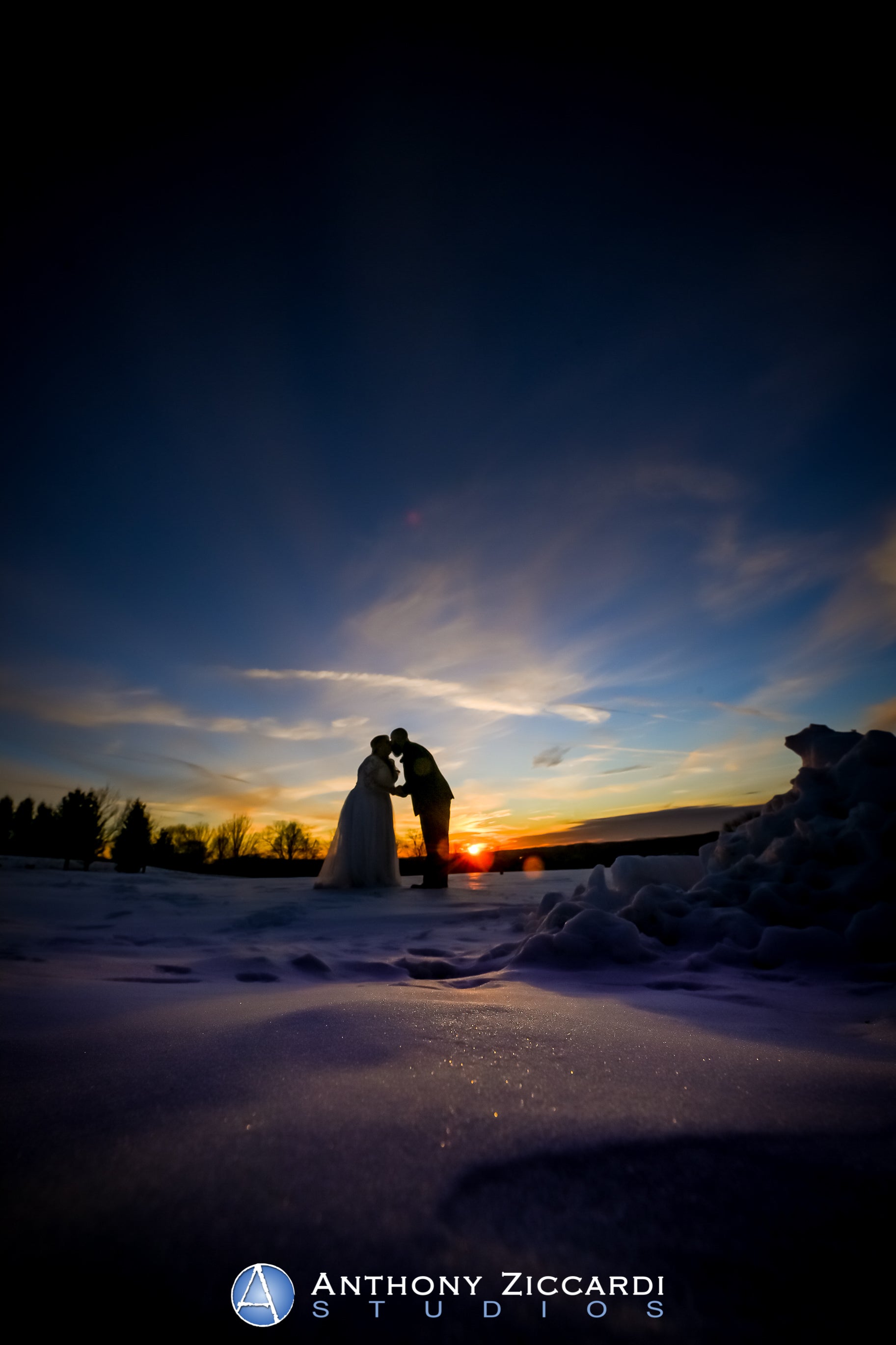 Winter wedding couple at Crystal Springs Resort