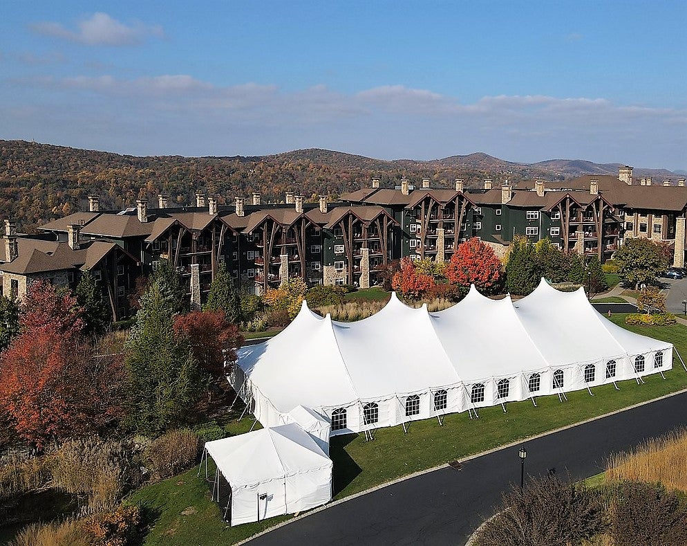 An overhead view of Grand Cascades Lodge at Crystal Springs Resort