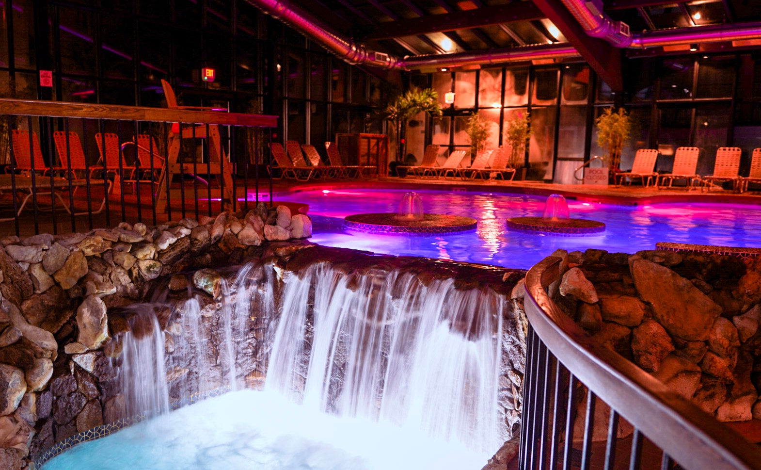 Indoor pool with waterfall at Minerals Sports Club at Crystal Springs Resort in NJ