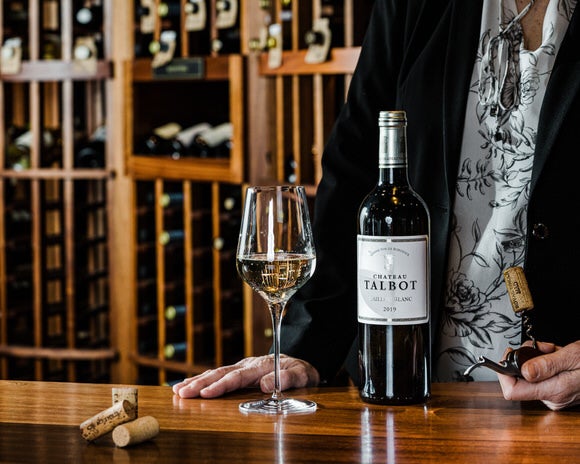 Chateau Talbot white wine in a glass