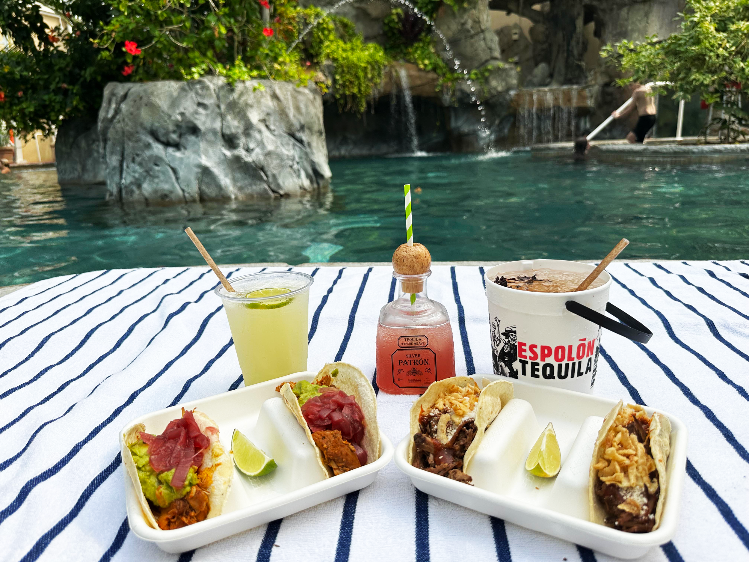 Tacos and Tequila from the Taqueria in Biosphere pool.
