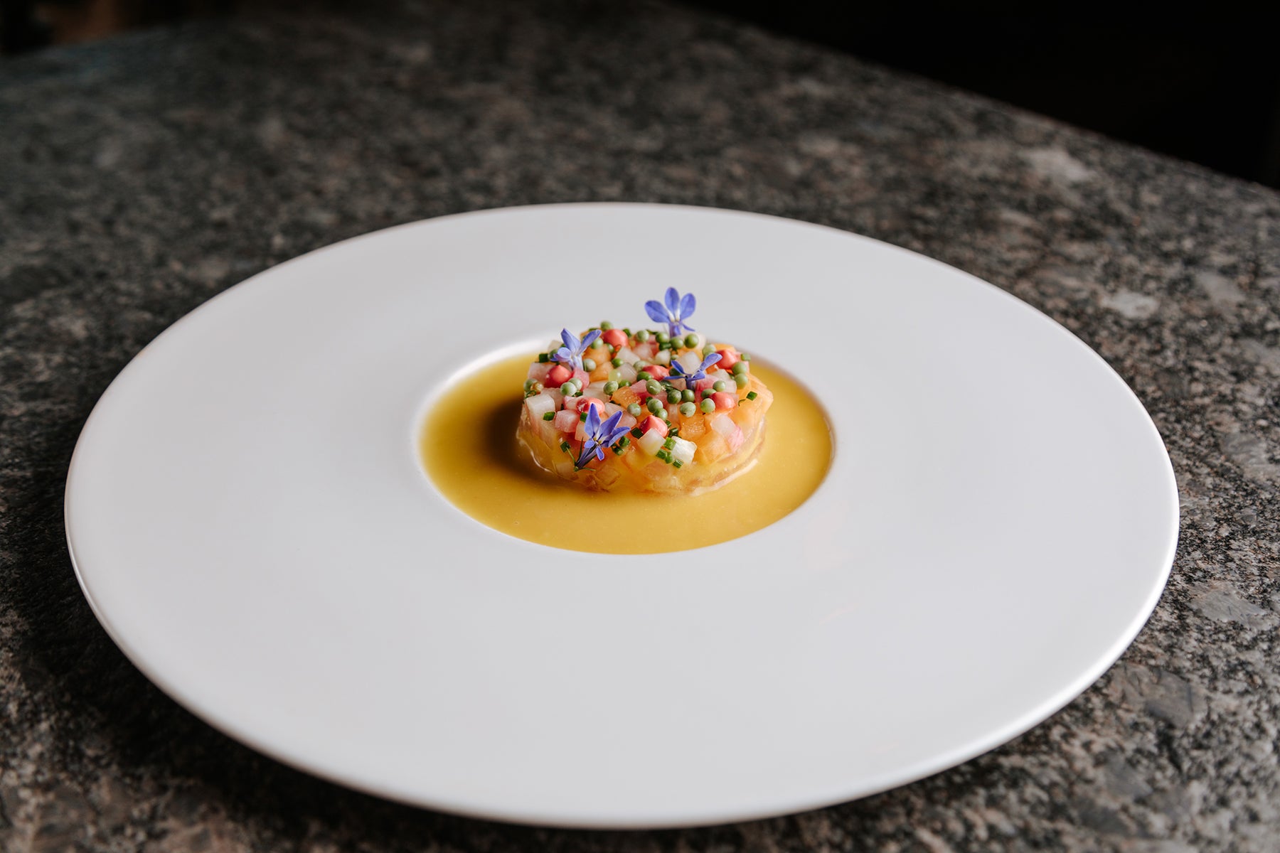 isaki crudo,radish, cucumber, cantaloupe curry