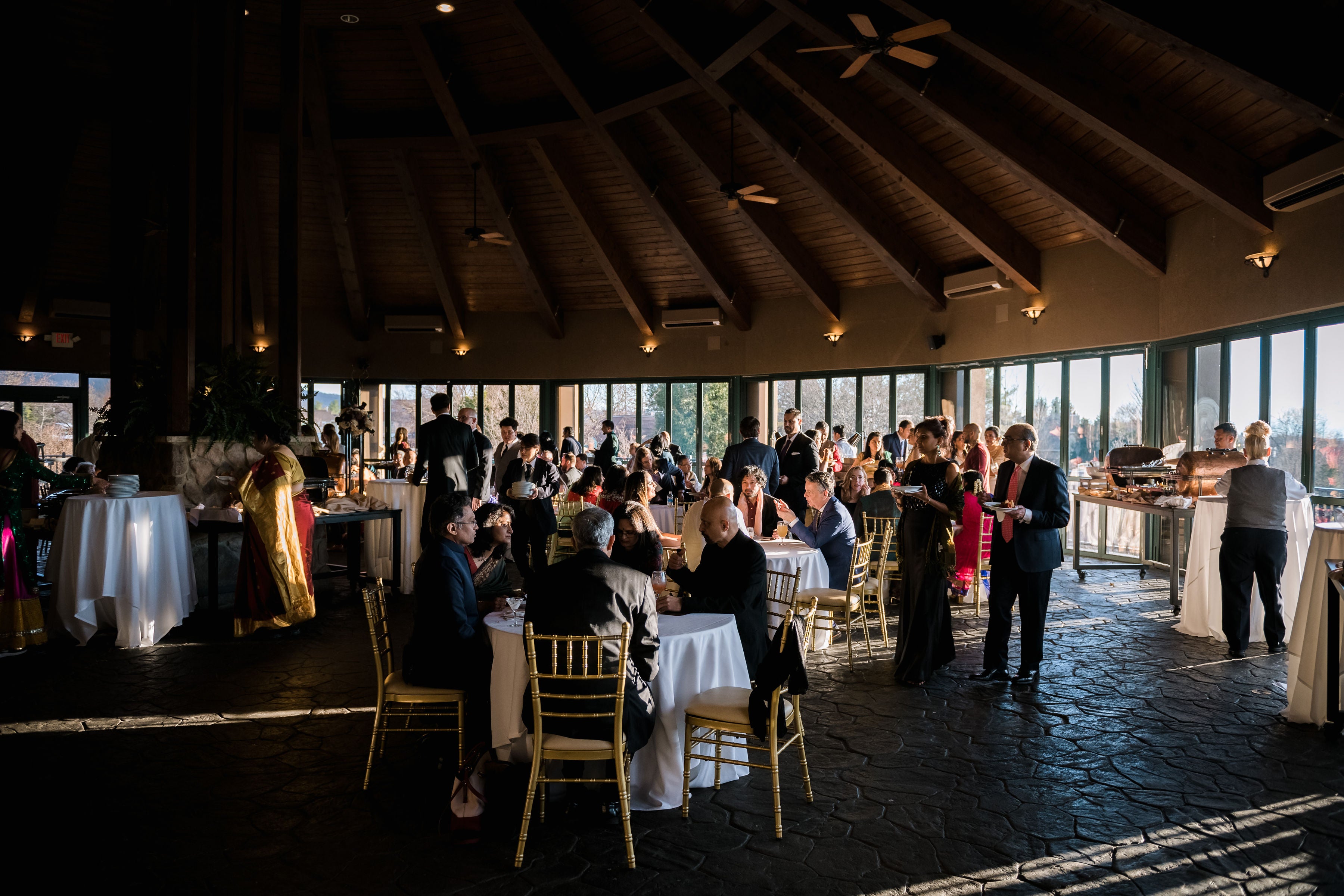 Guests eating in the Grand Rotunda at Grand Cascades Lodge