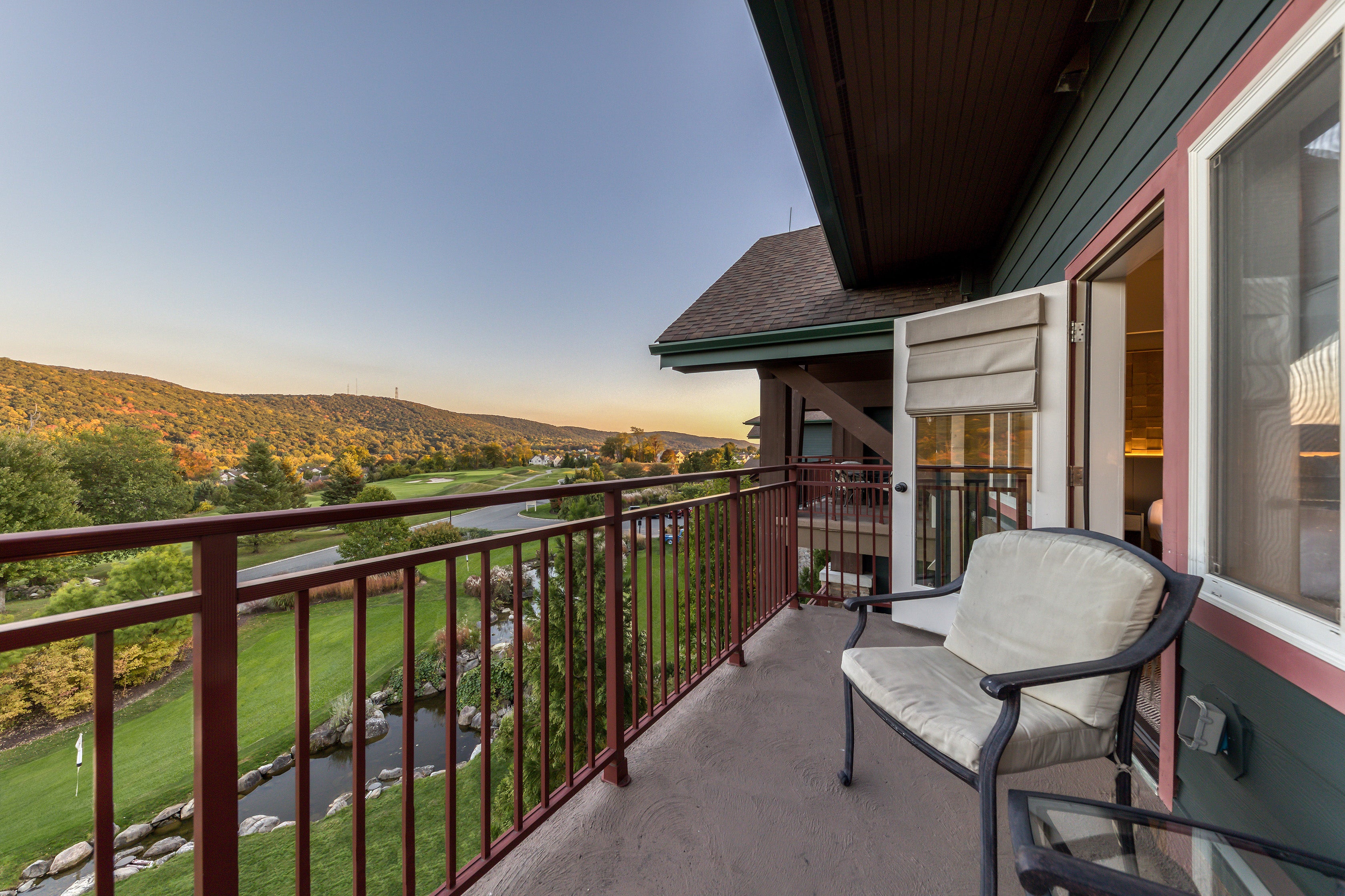 Hotel suite balcony overlooking putting course