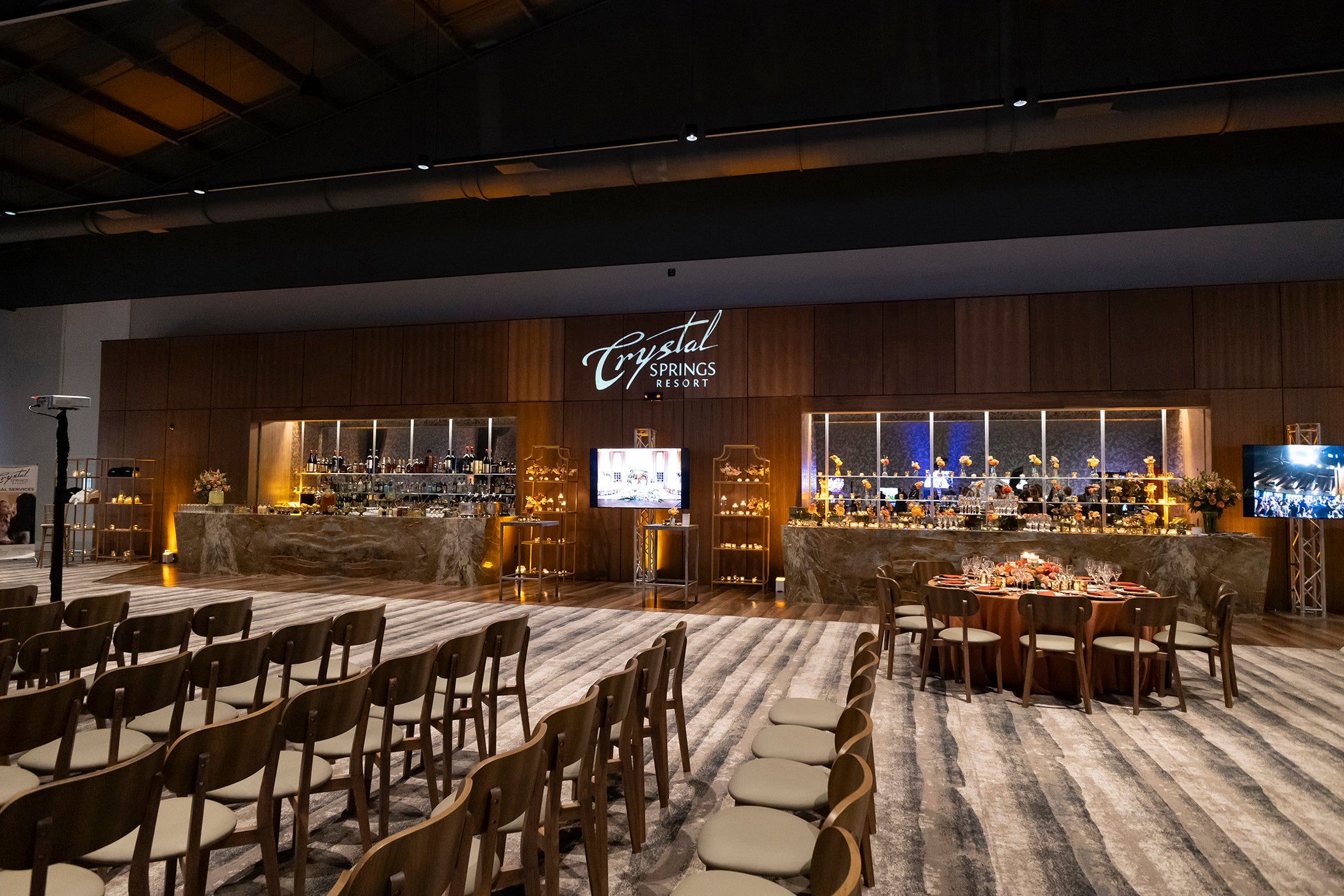 Chairs and table setup in Canyon Ballroom.
