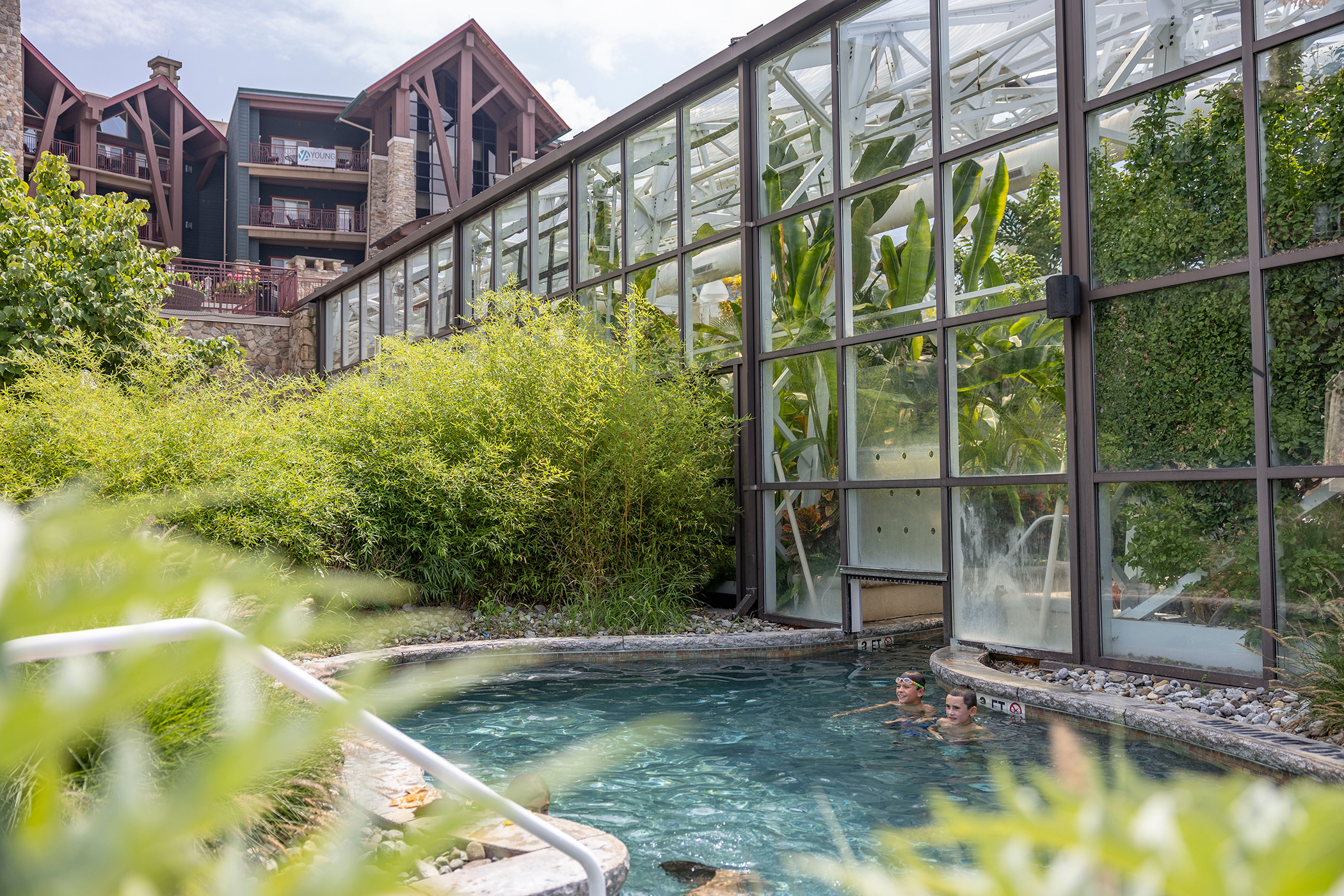 Biosphere Indoor/outdoor pool at Grand Cascades Lodge.