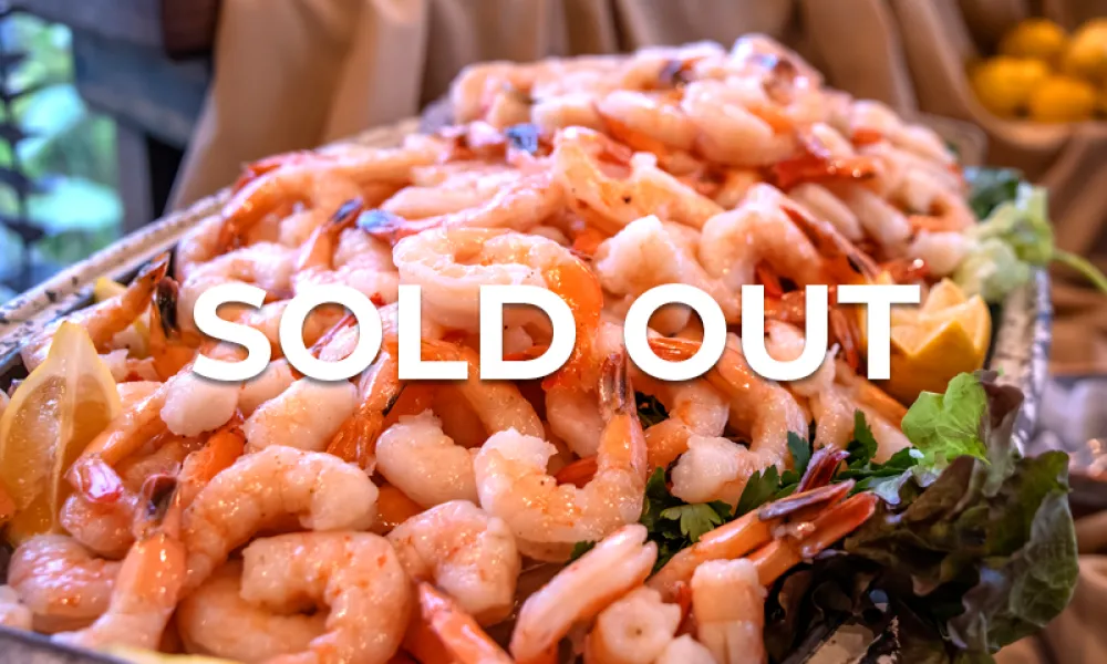 Sold Out sticker over shrimp
