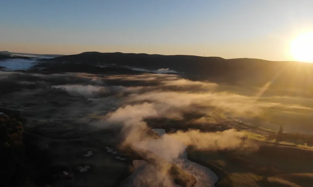 Ballyowen Golf Course valley with fog. 