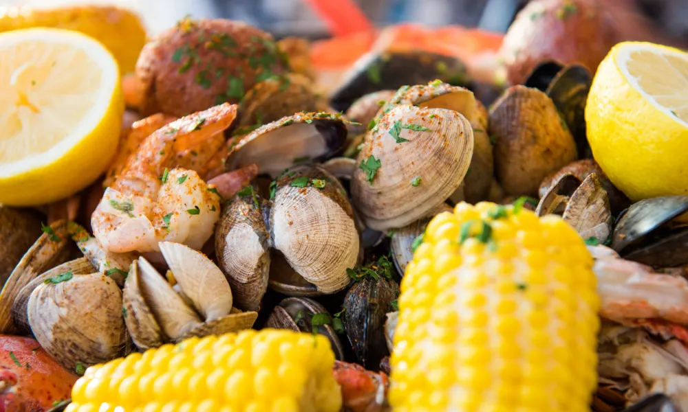 Clams and corn on the cob.