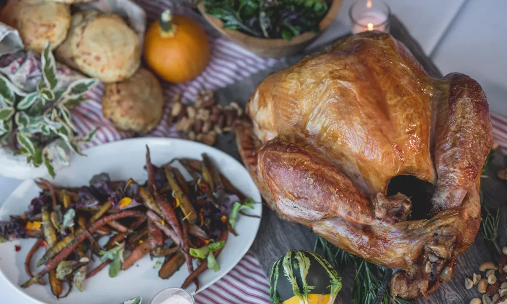 Thanksgiving turkey with side plate of vegetables