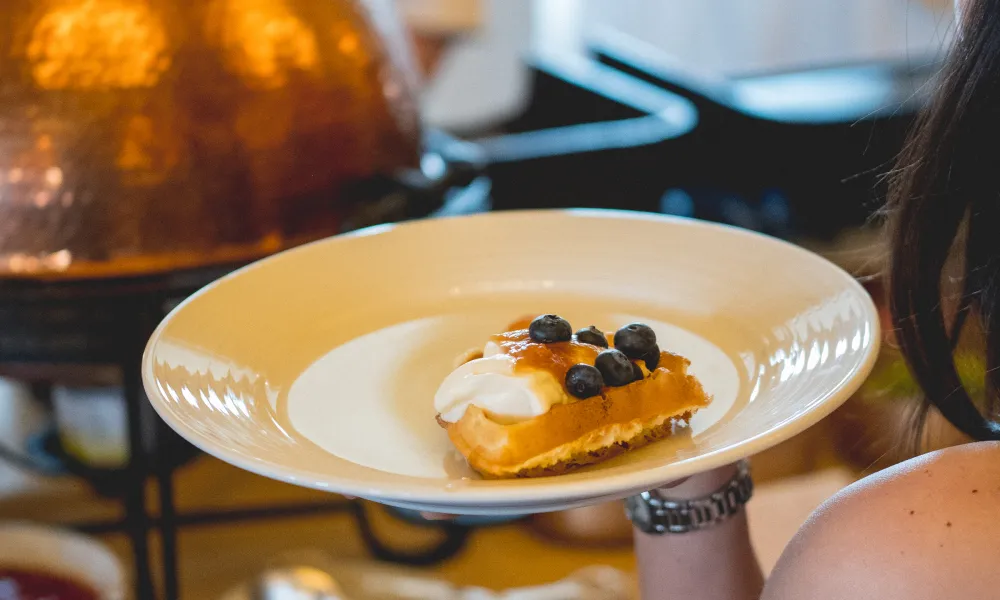Blueberry waffle at catered brunch
