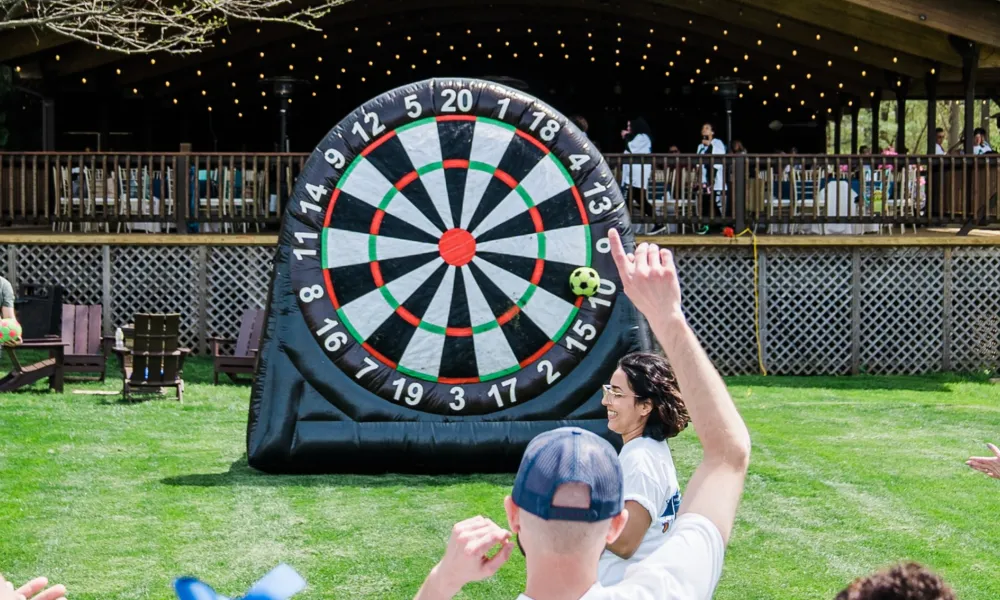 Large inflatable dart board at Memorial Day BBQ