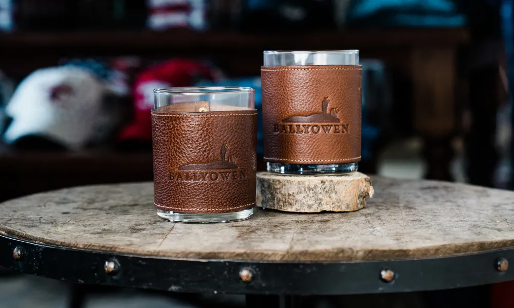 Ballyowen branded whiskey glasses