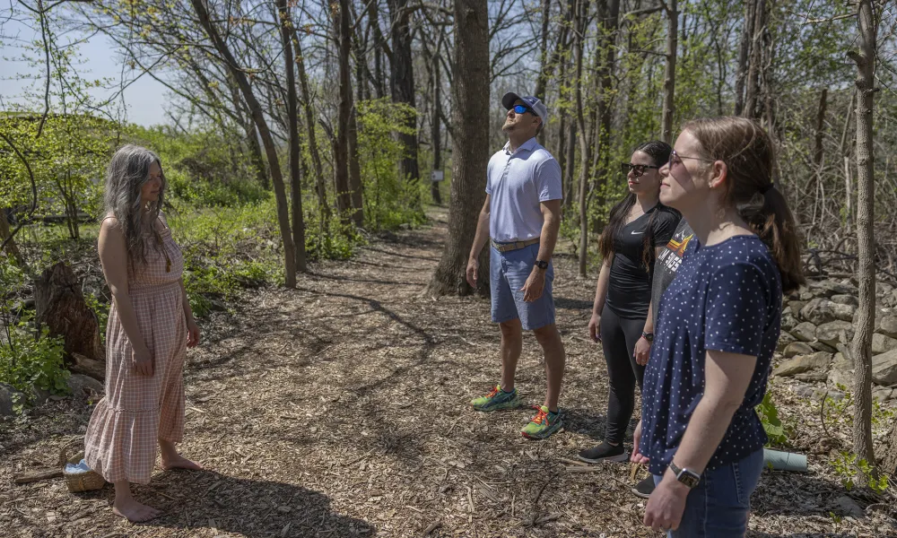 Group of four forest bathing at Crystal Springs Resort