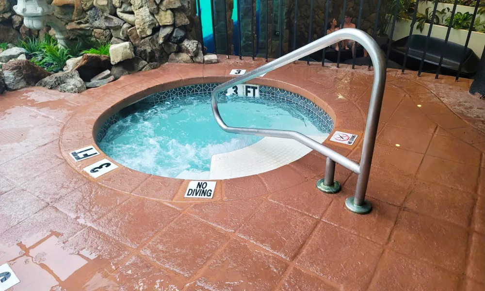 Cold plunge at Minerals Hotel pool complex.