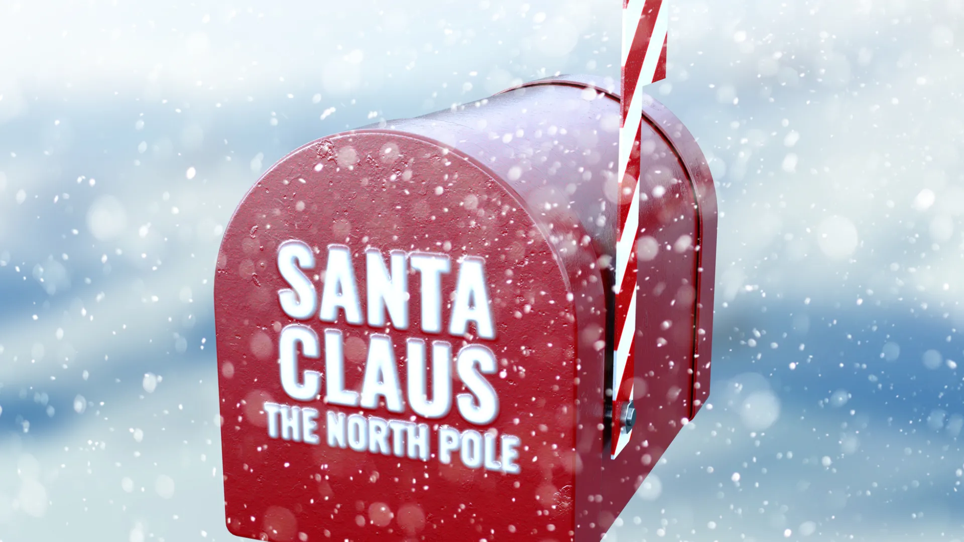 Red mailbox with text 'Santa Claus The North Pole'