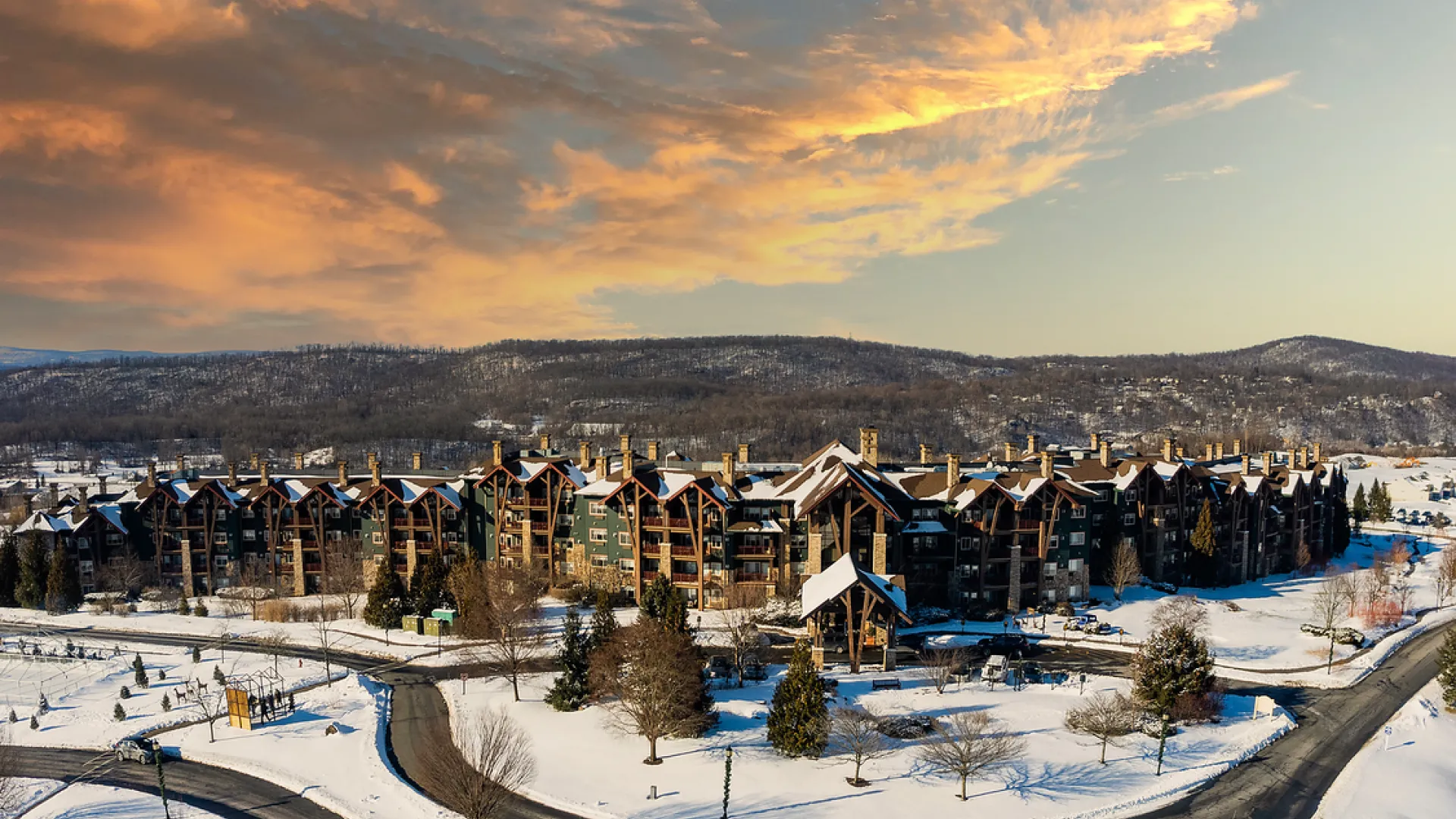 Grand Cascades Lodge in winter.
