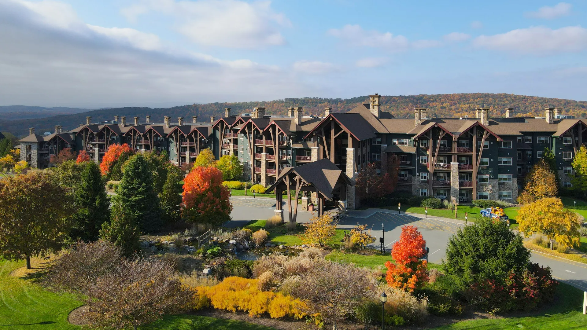 Grand Cascades Lodge during fall.