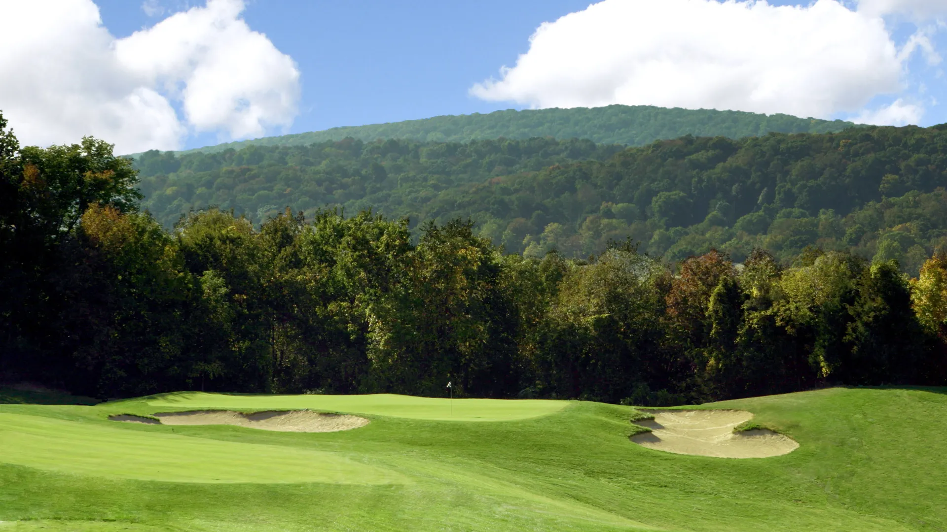 A view of the mountains from the fairway at Minerals Golf Club at Crystal Springs Resort