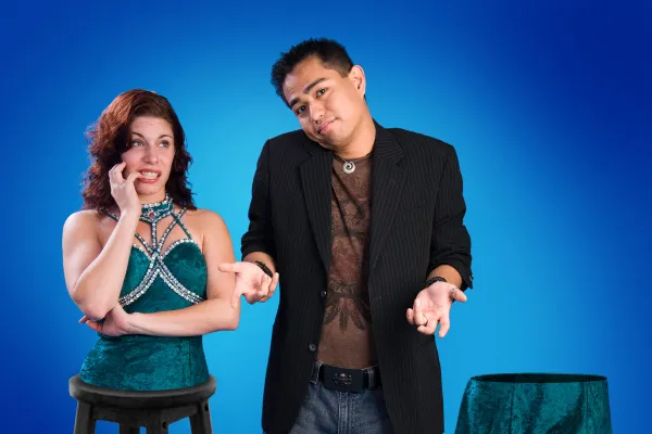 Anthony Salazar creating illusion of woman sawed in half.