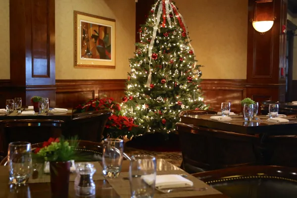 Christmas tree setup at Crystal Tavern