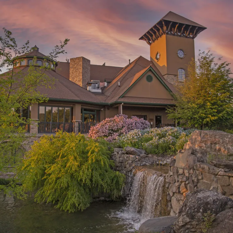 The Crystal Springs Clubhouse at sunset