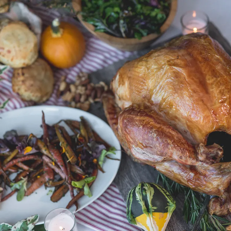 Thanksgiving turkey with side plate of vegetables