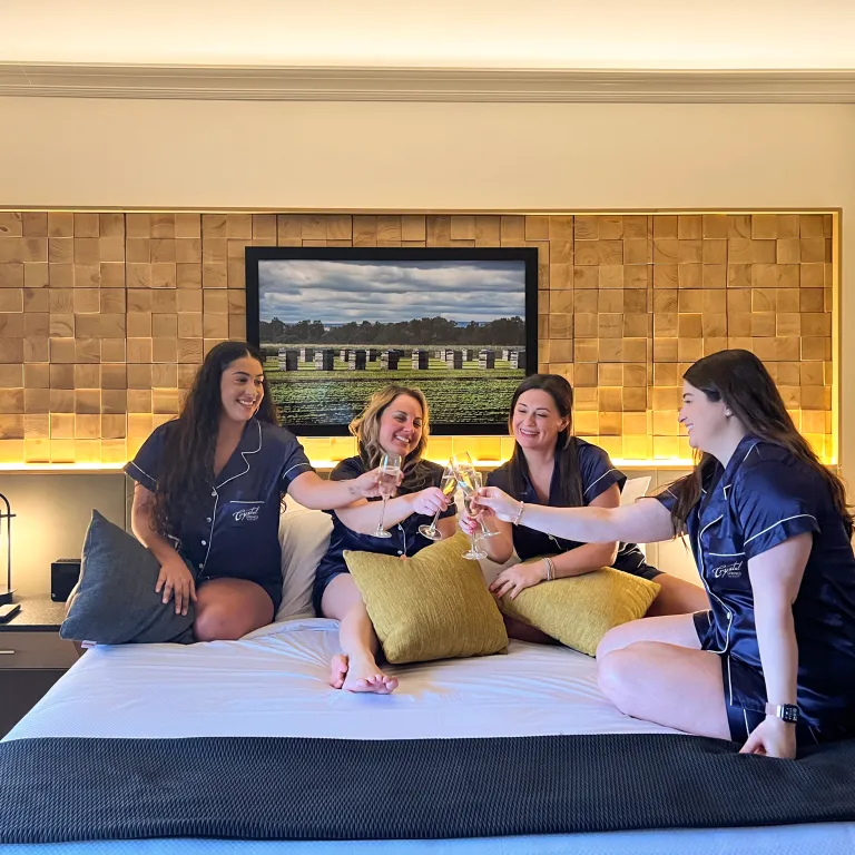 Girlfriend getaway with Crystal Springs PJs and prosecco