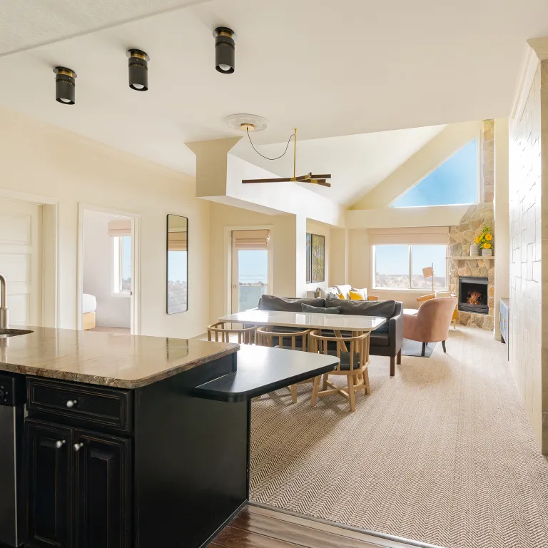 1 bedroom 1 bath suite with fireplace deck