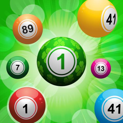 Bingo balls on a green starburst background. 