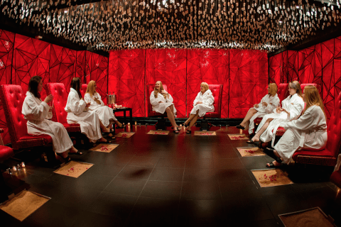Group of woman sitting in salt room at Reflections Spa