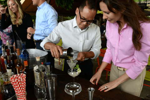 Adults participating in a Mixology teambuilding competition