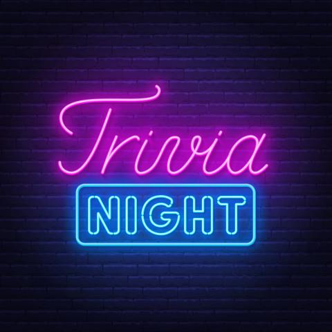 Neon sign that says trivia night.