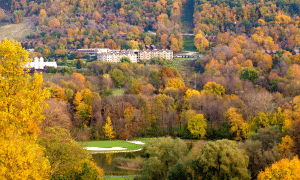 Minerals Hotel in fall mountains.