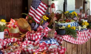 Patriotic food buffet at holiday BBQ