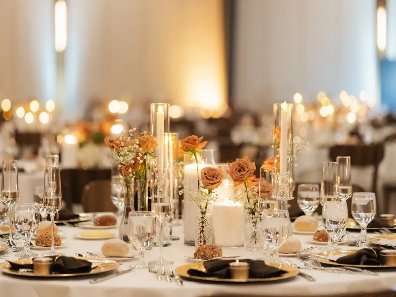 Table scape during wedding reception in The Canyon.