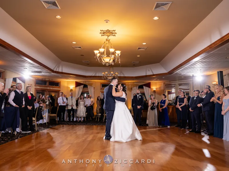 Bride and groom dance together during Black Bear wedding reception.